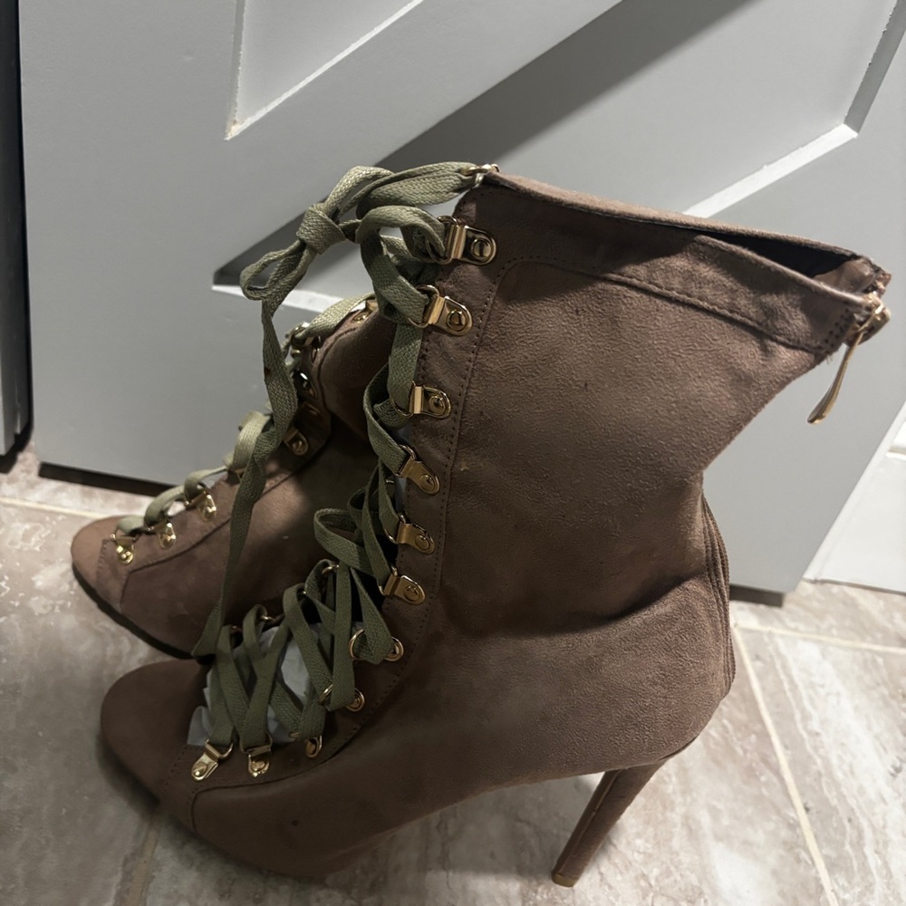 Brand new taupe lace up booties